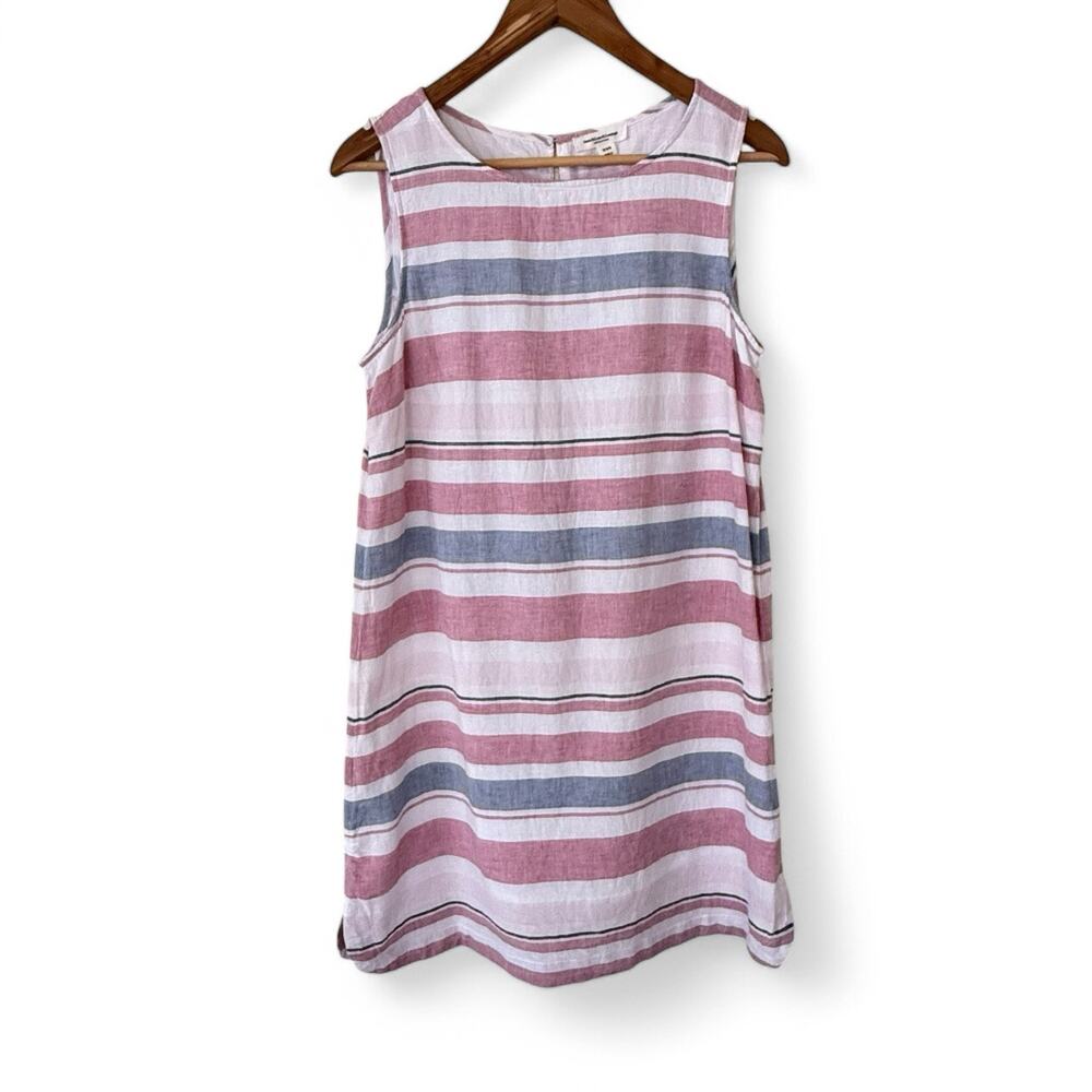 beachlunchlounge Striped Linen Blend Sleeveless Dress Pink Blue White M